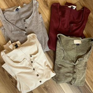 Universal Thread - Women's Long Sleeve Henley Neck Shirt Size L set of 4